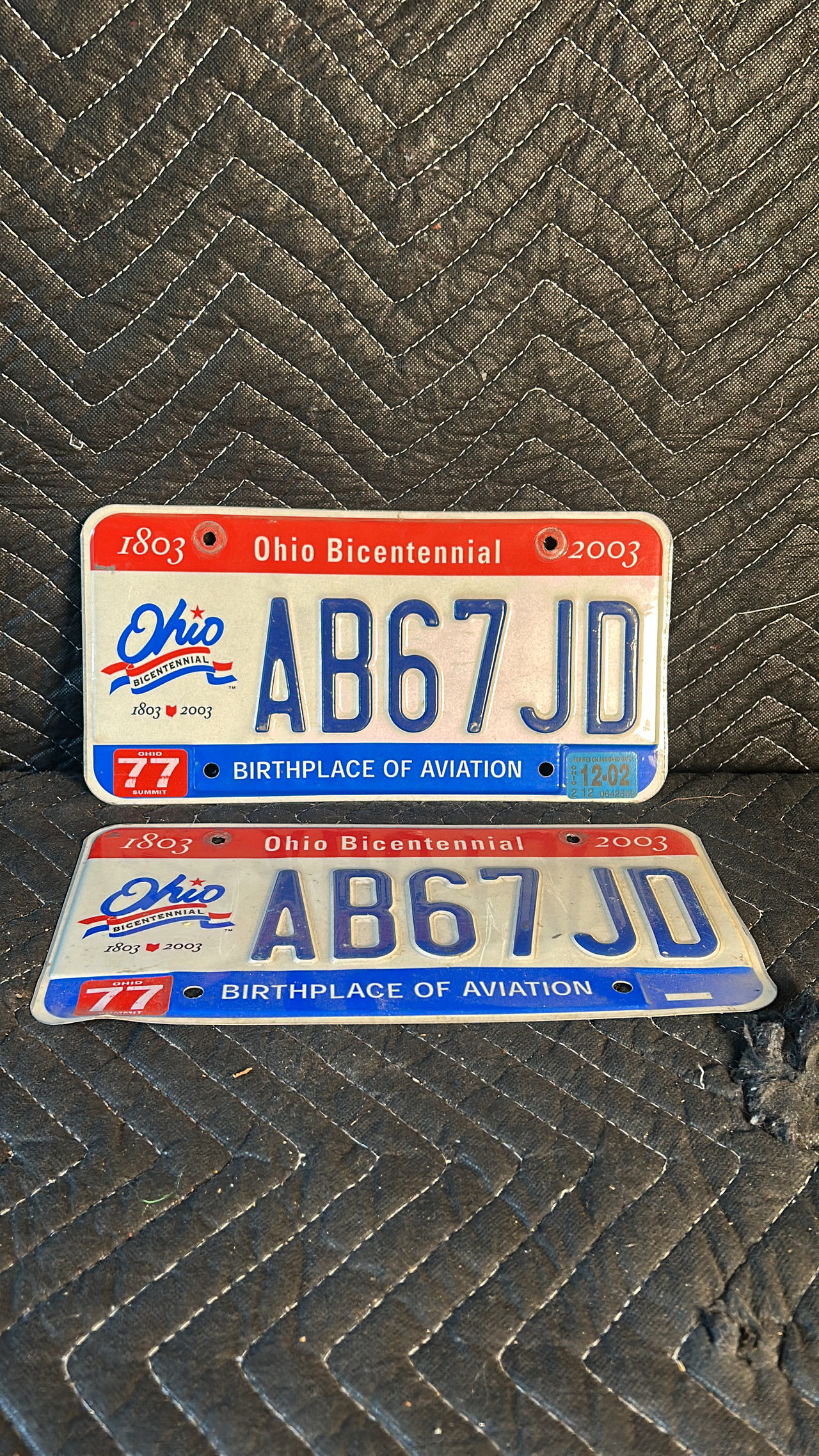 Ohio Bicentennial License Plate Pair