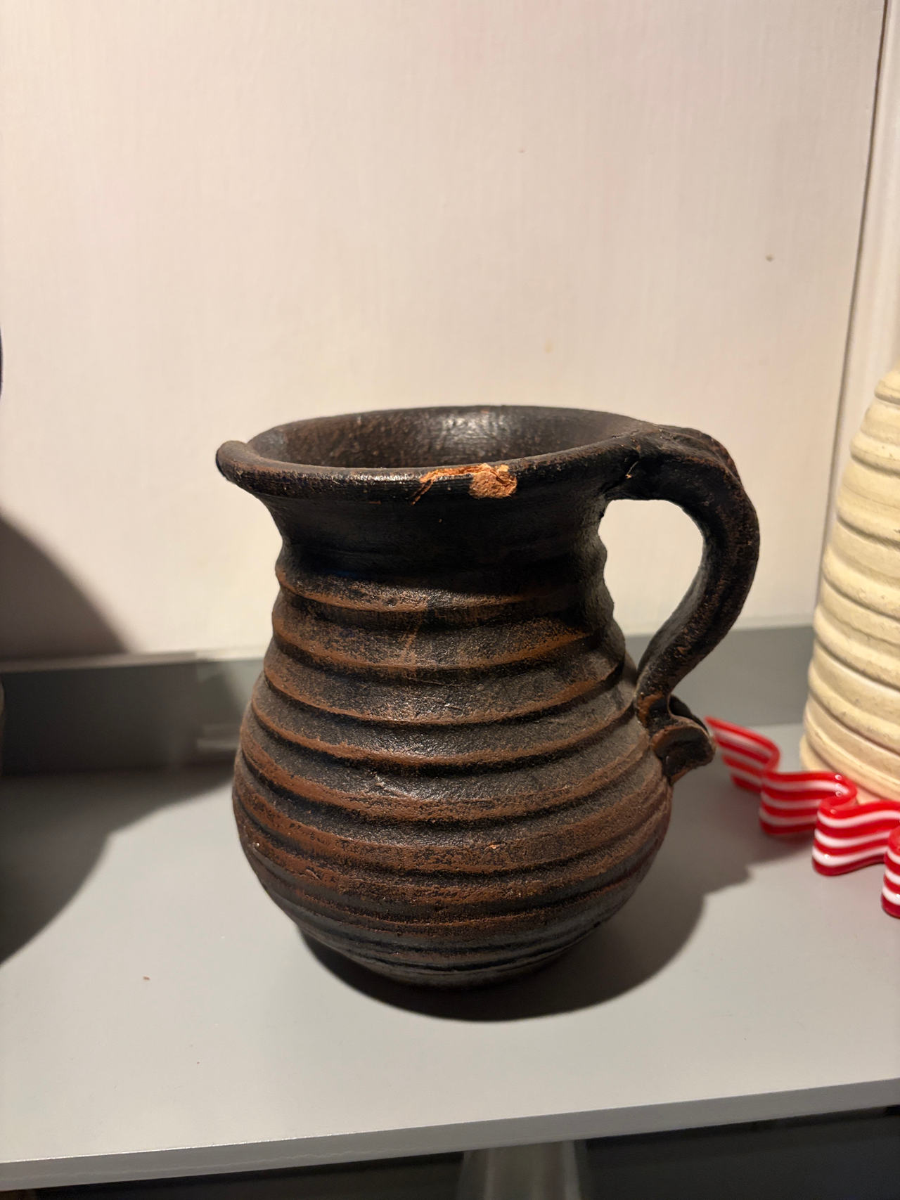 Vintage Ribbed Ceramic Pitcher