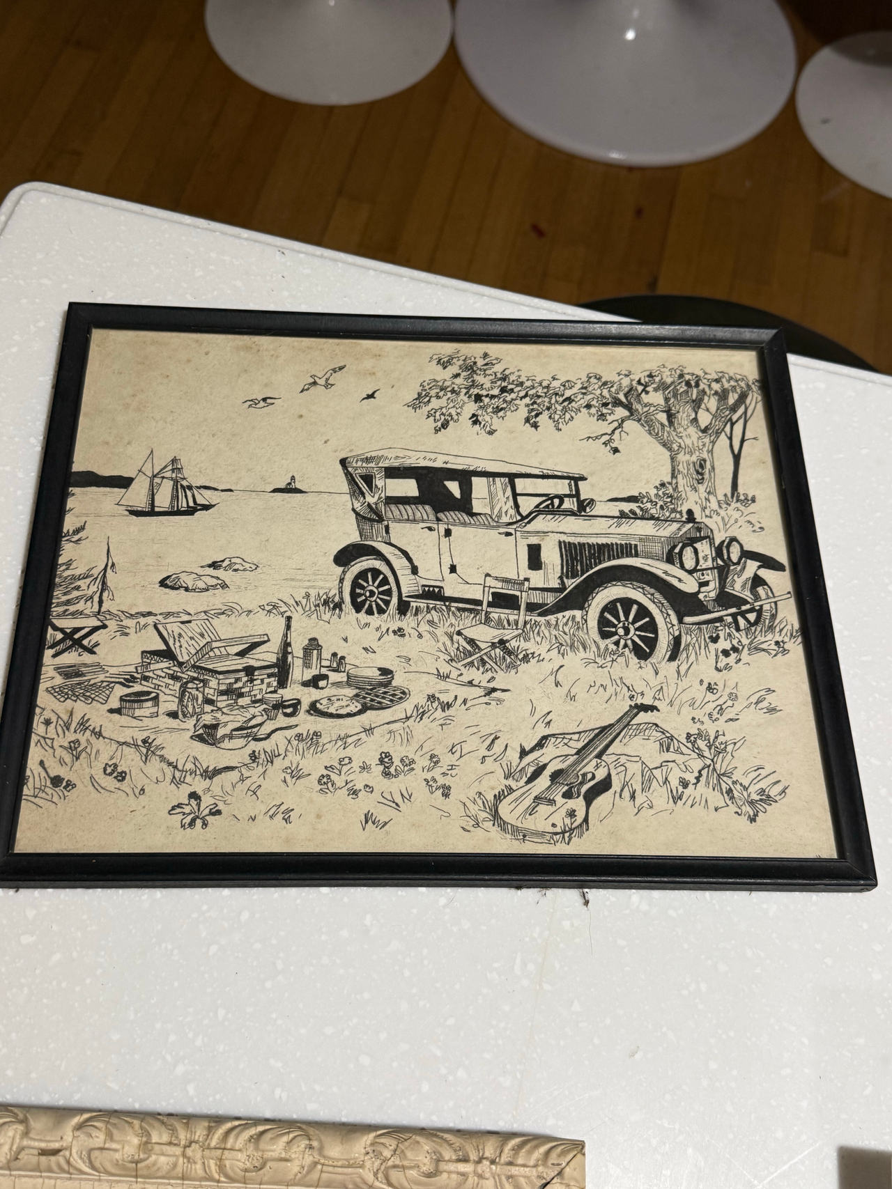Framed Vintage Picnic Illustration Print