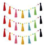 Syhood 3 Pcs Colorful Boho Tassel Garland Rainbow Pom Pom Each 50'' Colorful - Image 1