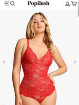Popilush Shapewear Firm Control Smoothing Full Lace 
Red Lace Bodysuit - Image 2
