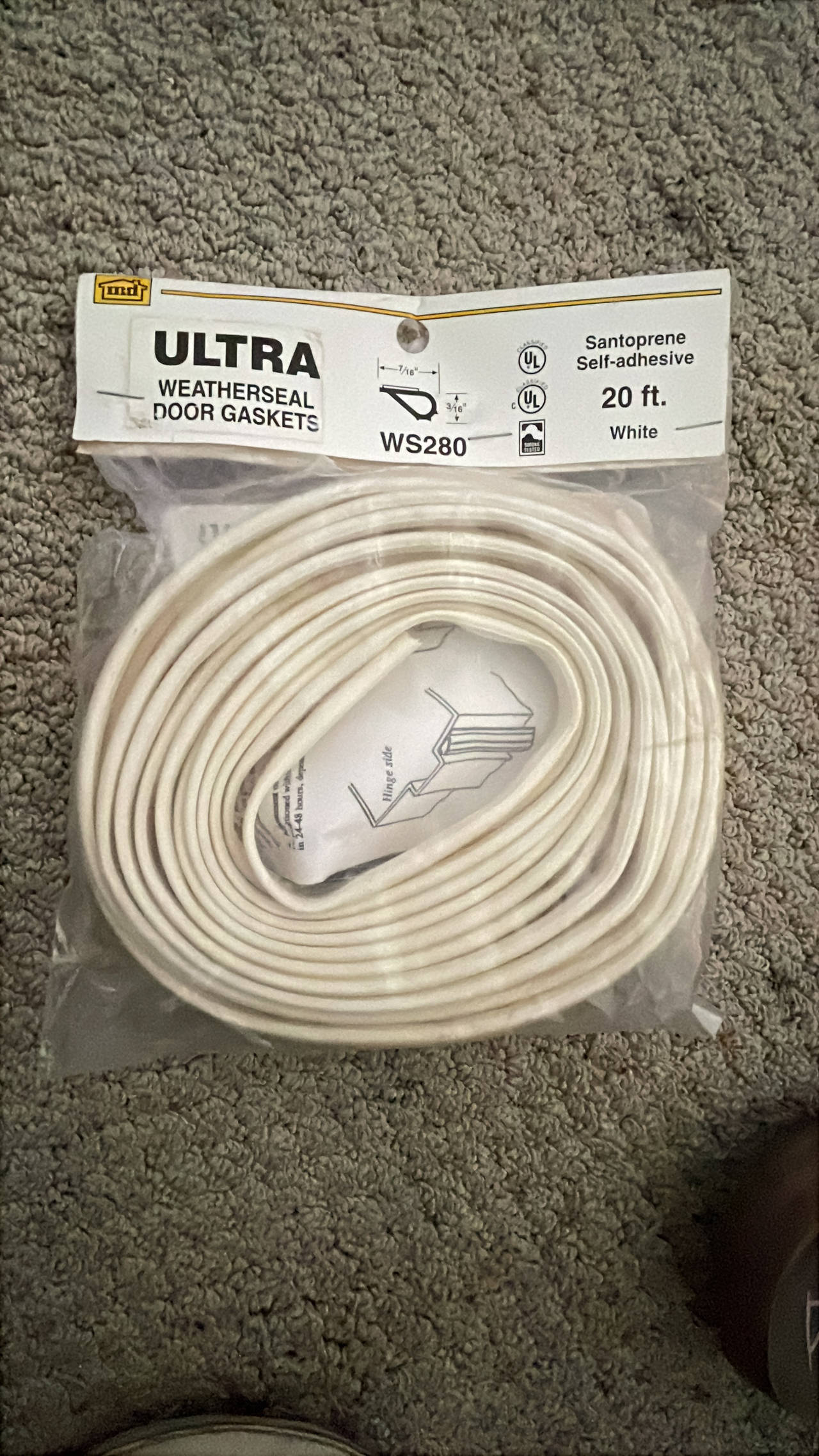 Ultra Weatherseal Door Gaskets - White - 20 FT WS280