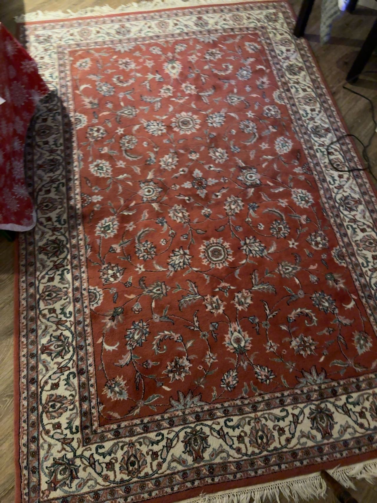 Persian Kashan Floral Rug – Raspberry/Indigo