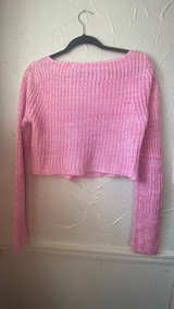 Pink Knit Cropped Knit Cardigan - Medium  - Image 2