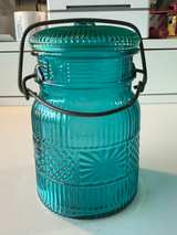 Mason Collectible Teal Glass Jar with Wire Bail Clamp-On Lid by AVON - Image 3