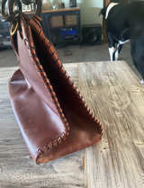 GUCCI Vintage Brown Leather Wood Handle Hobo Purse - Image 5