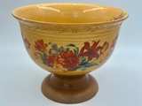 FTD Vintage Floral Ceramic Bowl With Wood Pedestal Yellow & Red Retro 1970’s - Image 4