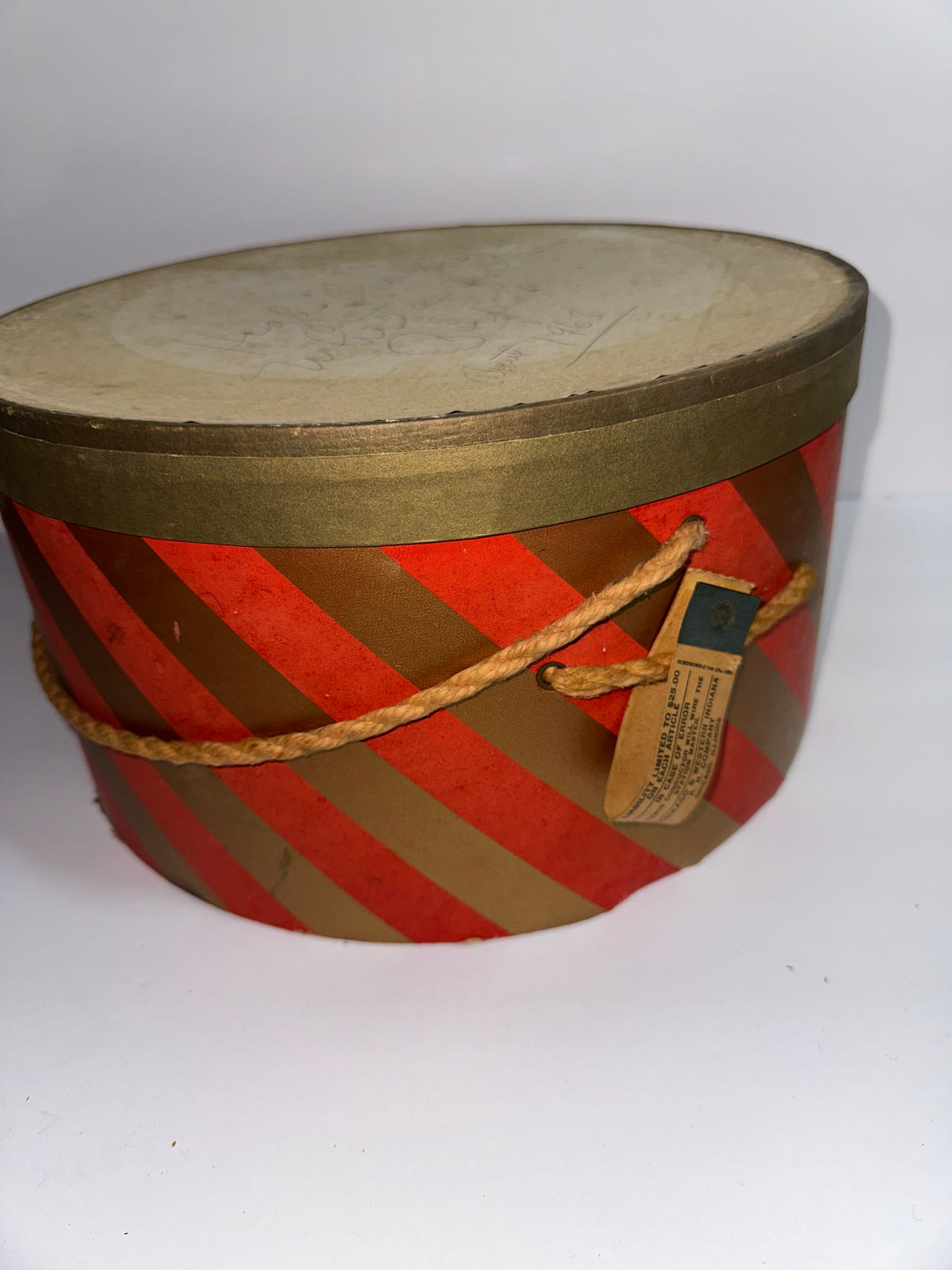 vintage hat box with train tag