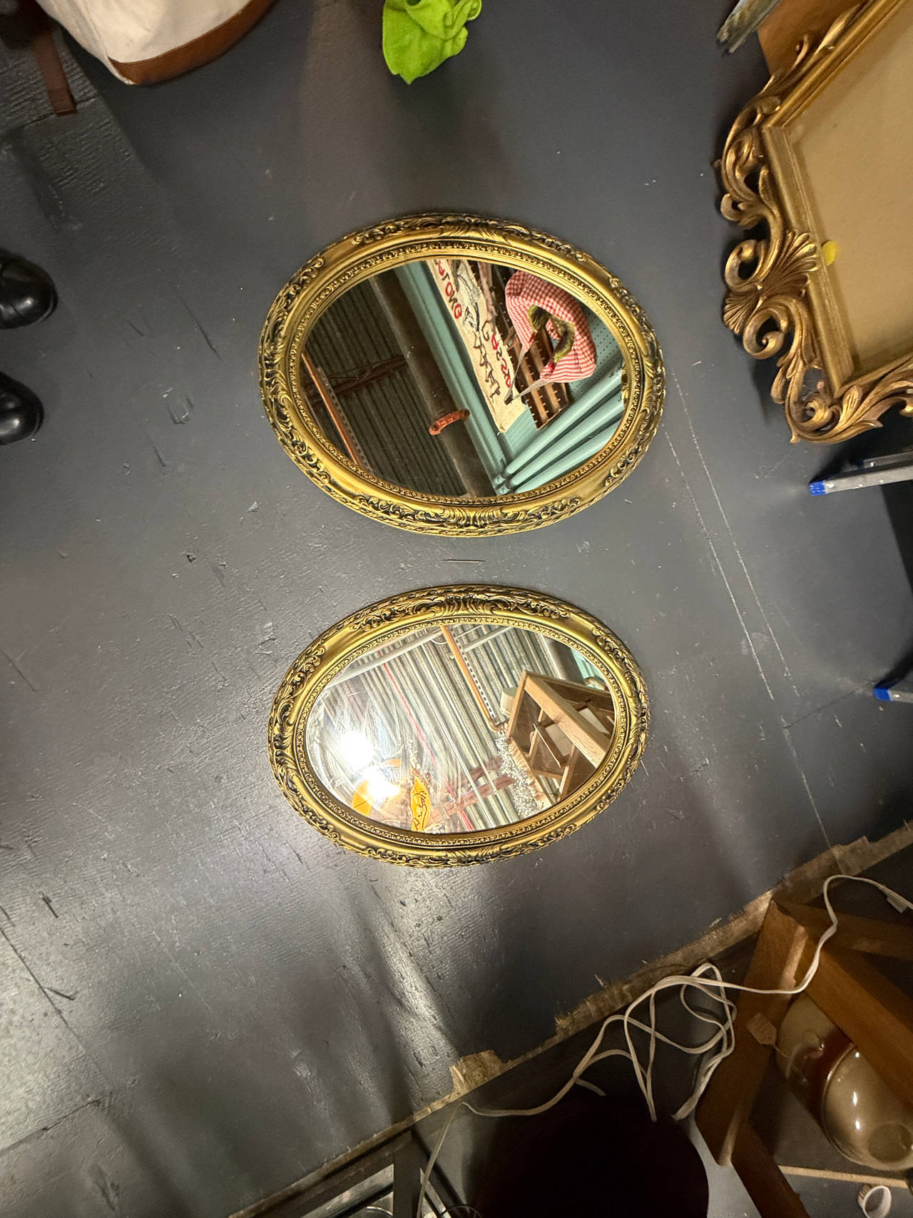 Ornate Oval Wall Mirrors - Gold rimmed - Plastic But Classy - Junkee Reno