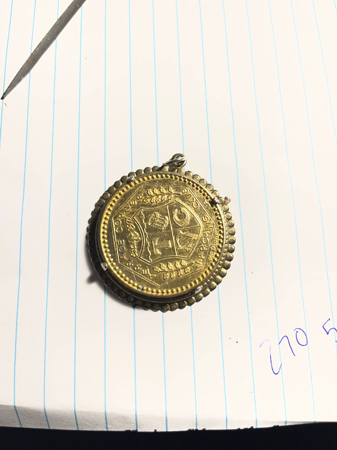 Lade Cornet Marching Club Metairie Medal Pendant