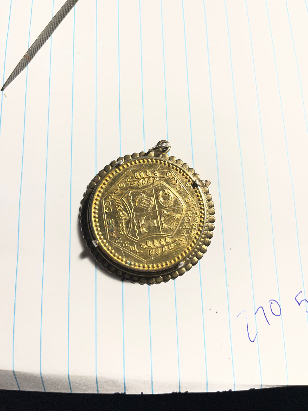 Lade Cornet Marching Club Metairie Medal Pendant