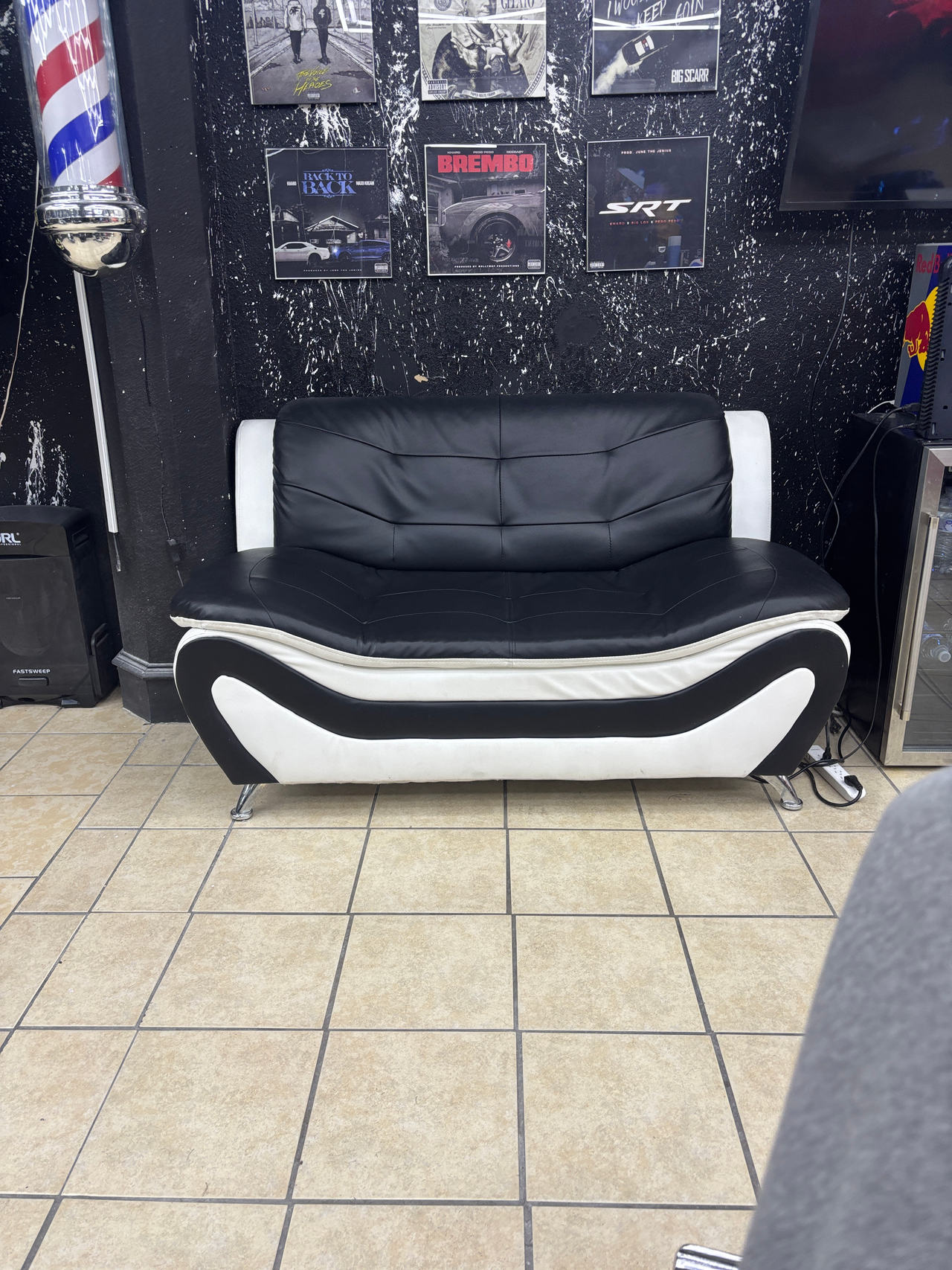 Modern Black and White Faux Leather Loveseat Sofa