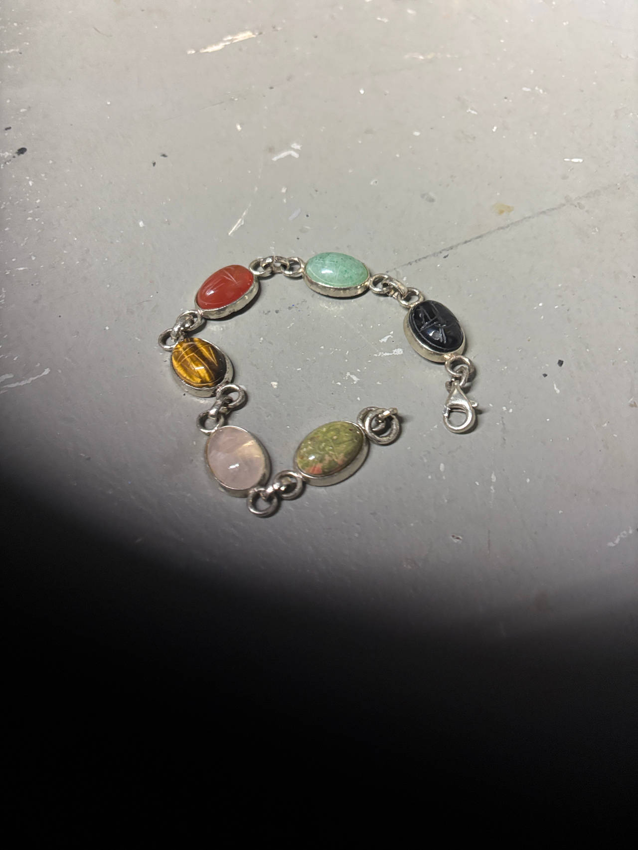Sterling Silver Multi-Gemstone Scarab Bracelet