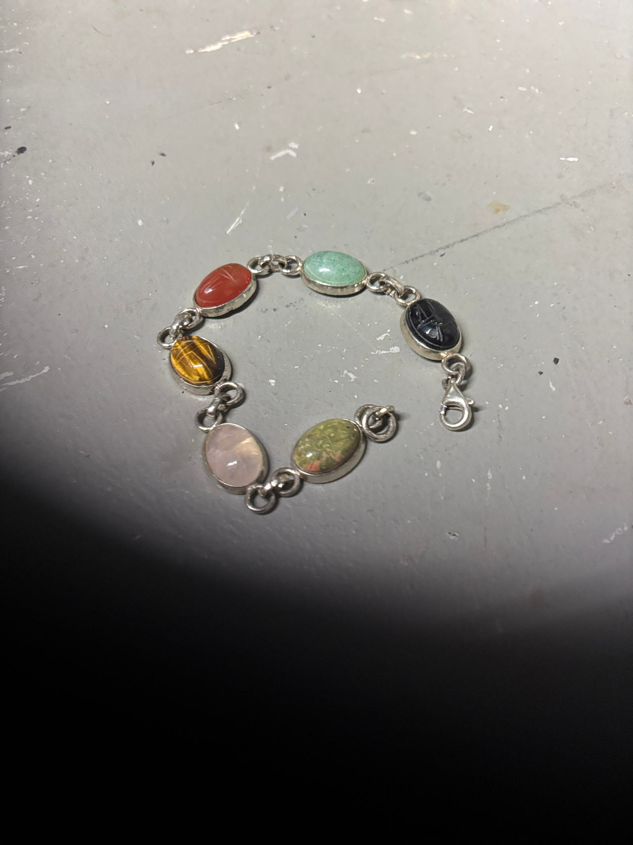 Sterling Silver Multi-Gemstone Scarab Bracelet