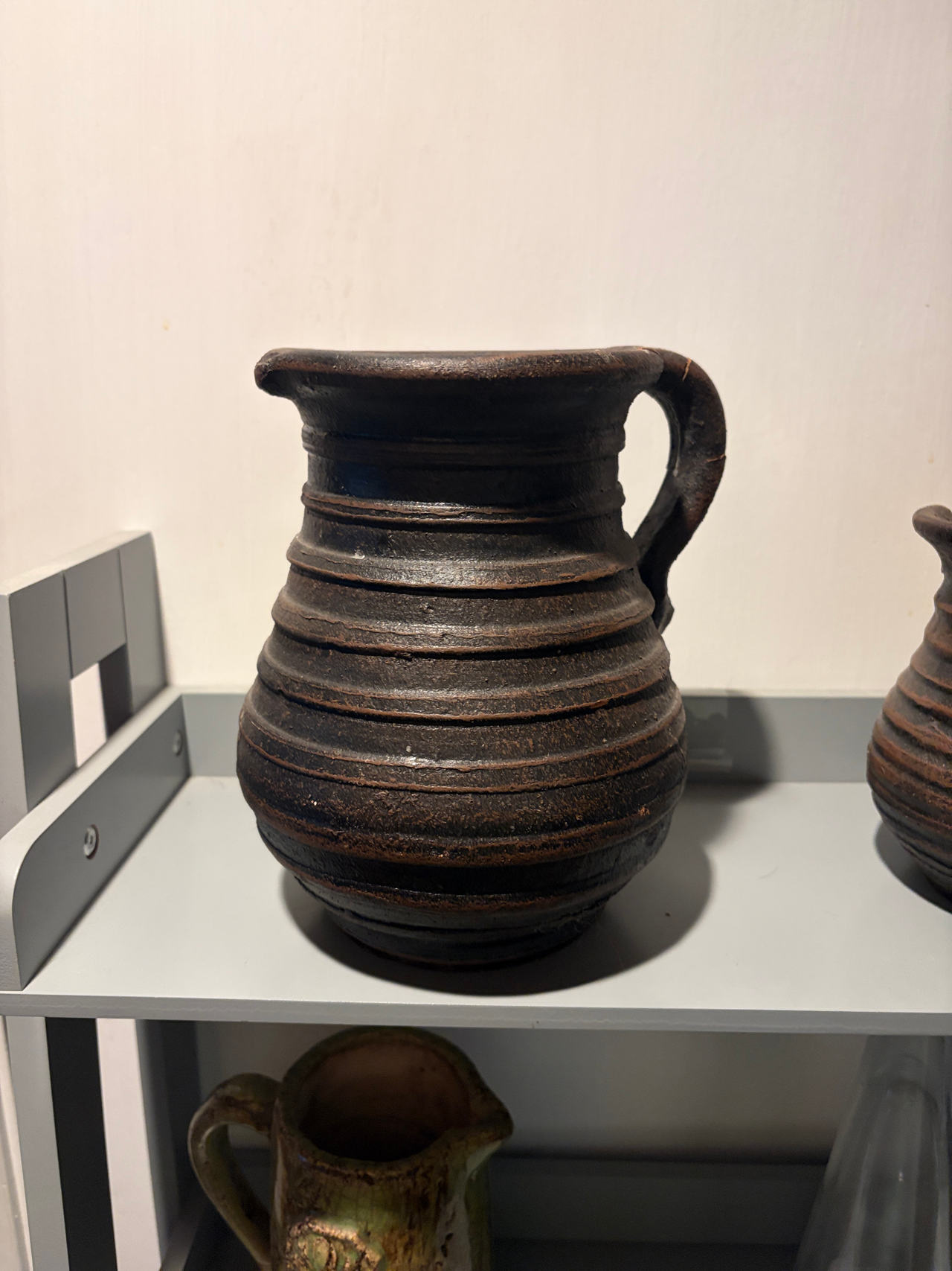 Vintage Ribbed Pottery Pitcher