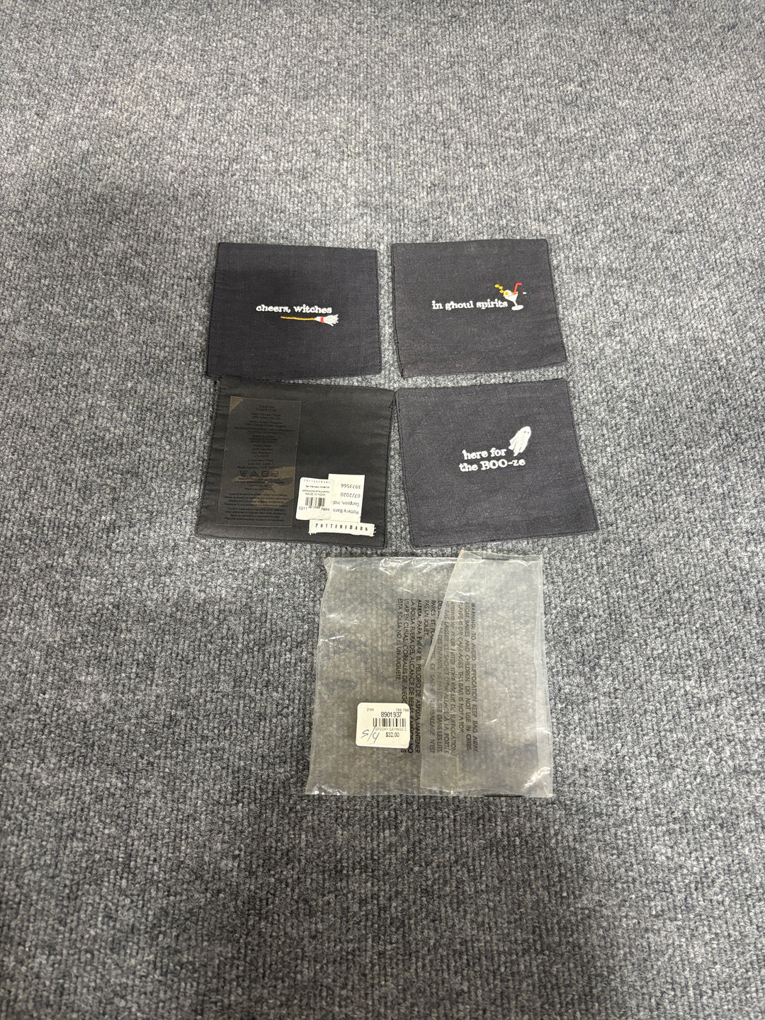 Pottery Barn Halloween Embroidered Cocktail Napkins Set of 4