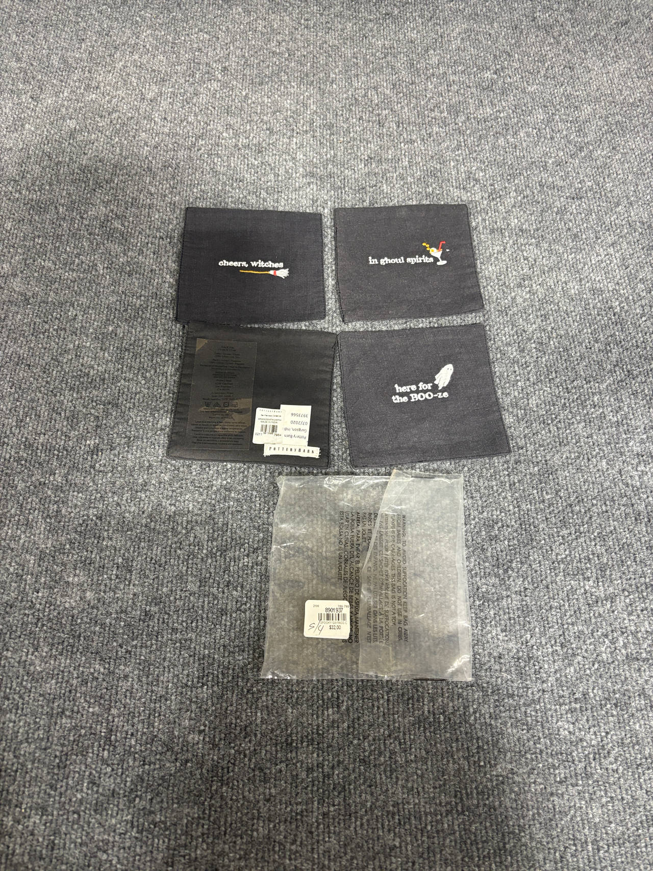 Pottery Barn Halloween Embroidered Cocktail Napkins Set of 4