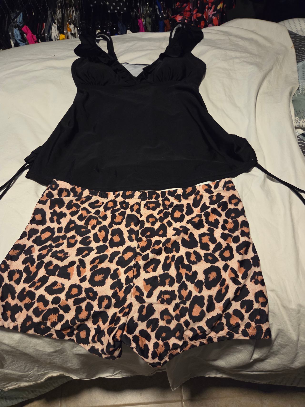 Women's Ruffle Tankini with Leopard Print Shorts
