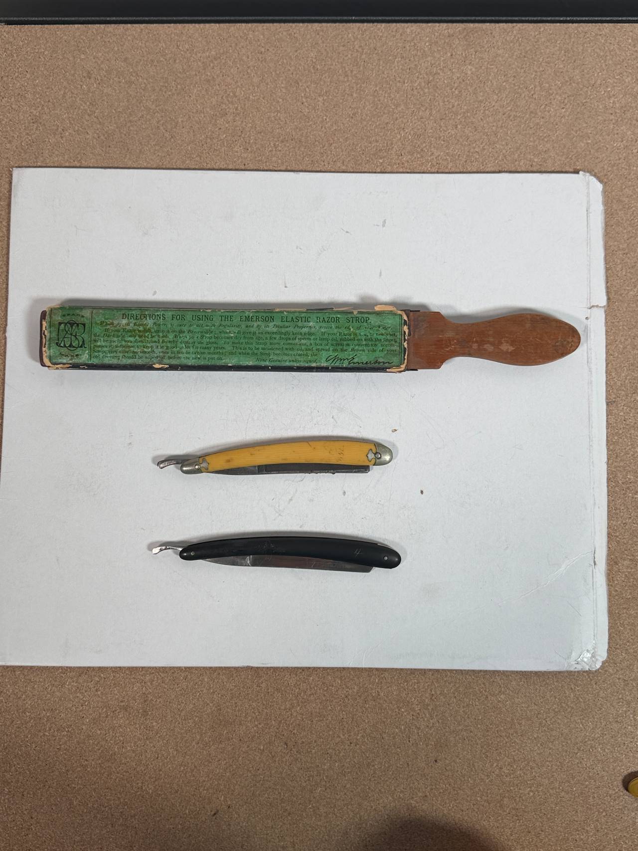 Emerson Elastic Razor Strop with Vintage Straight Razors
