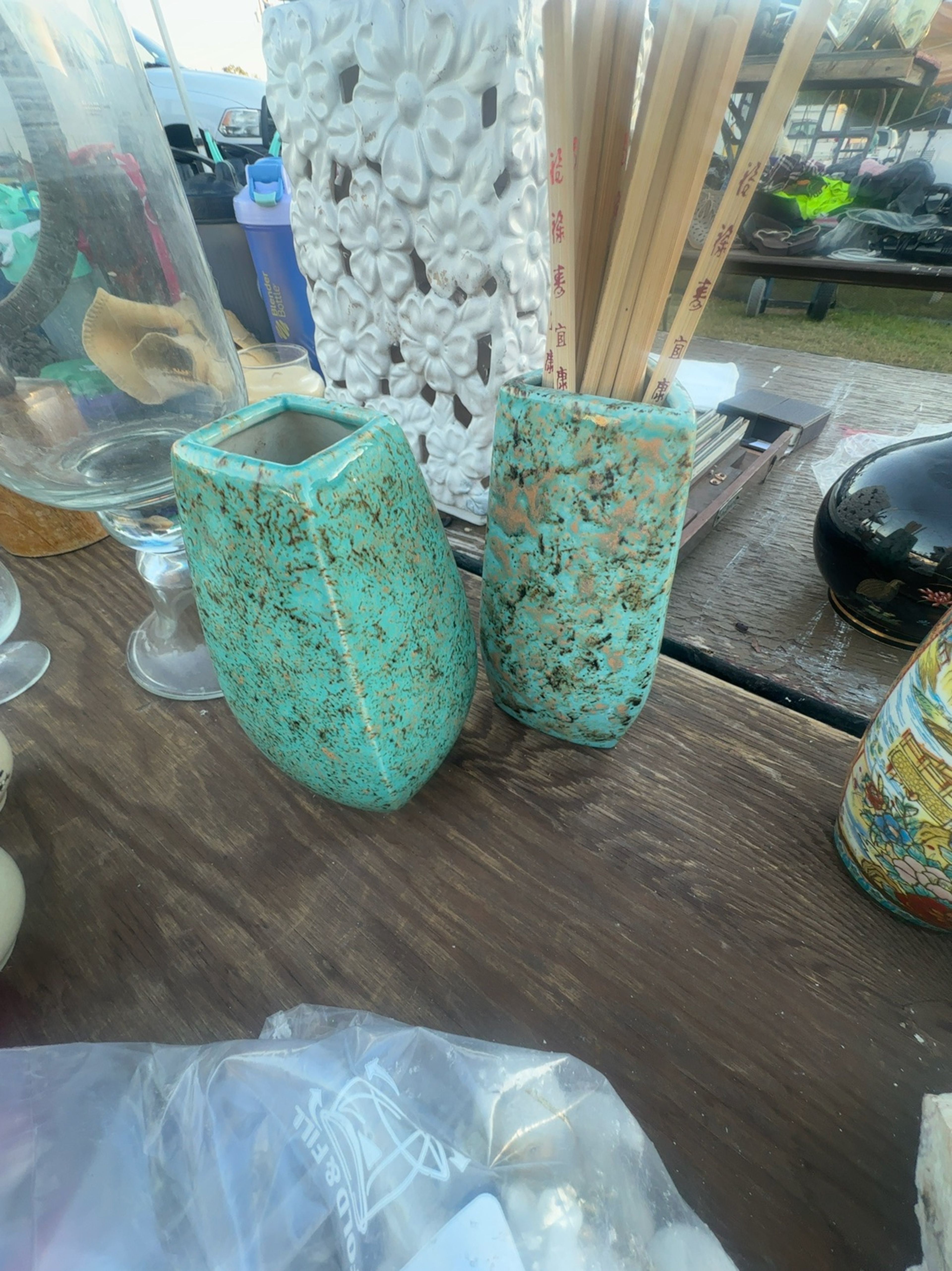 Turquoise and Gold Vintage Ceramic Vase