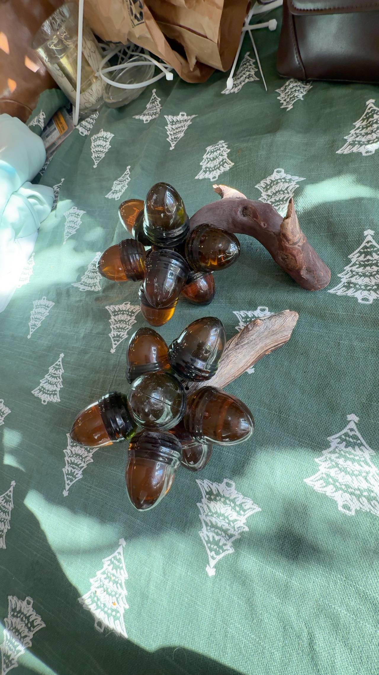 Vintage MCM Lucite Amber Glass Acorn Clusters (2)