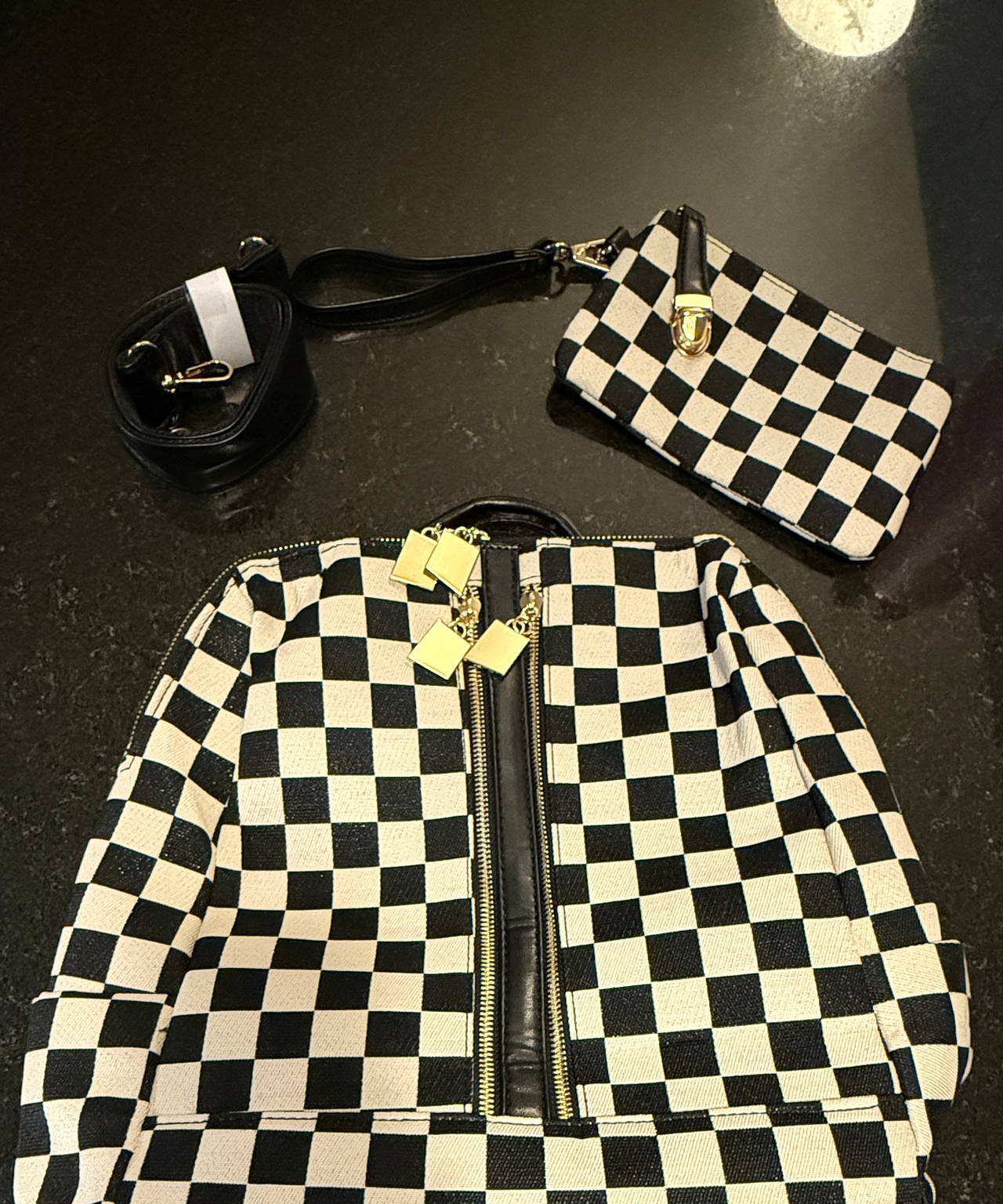 Checkered Backpack Set with Matching Pouch