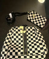 Checkered Backpack Set with Matching Pouch - Image 1