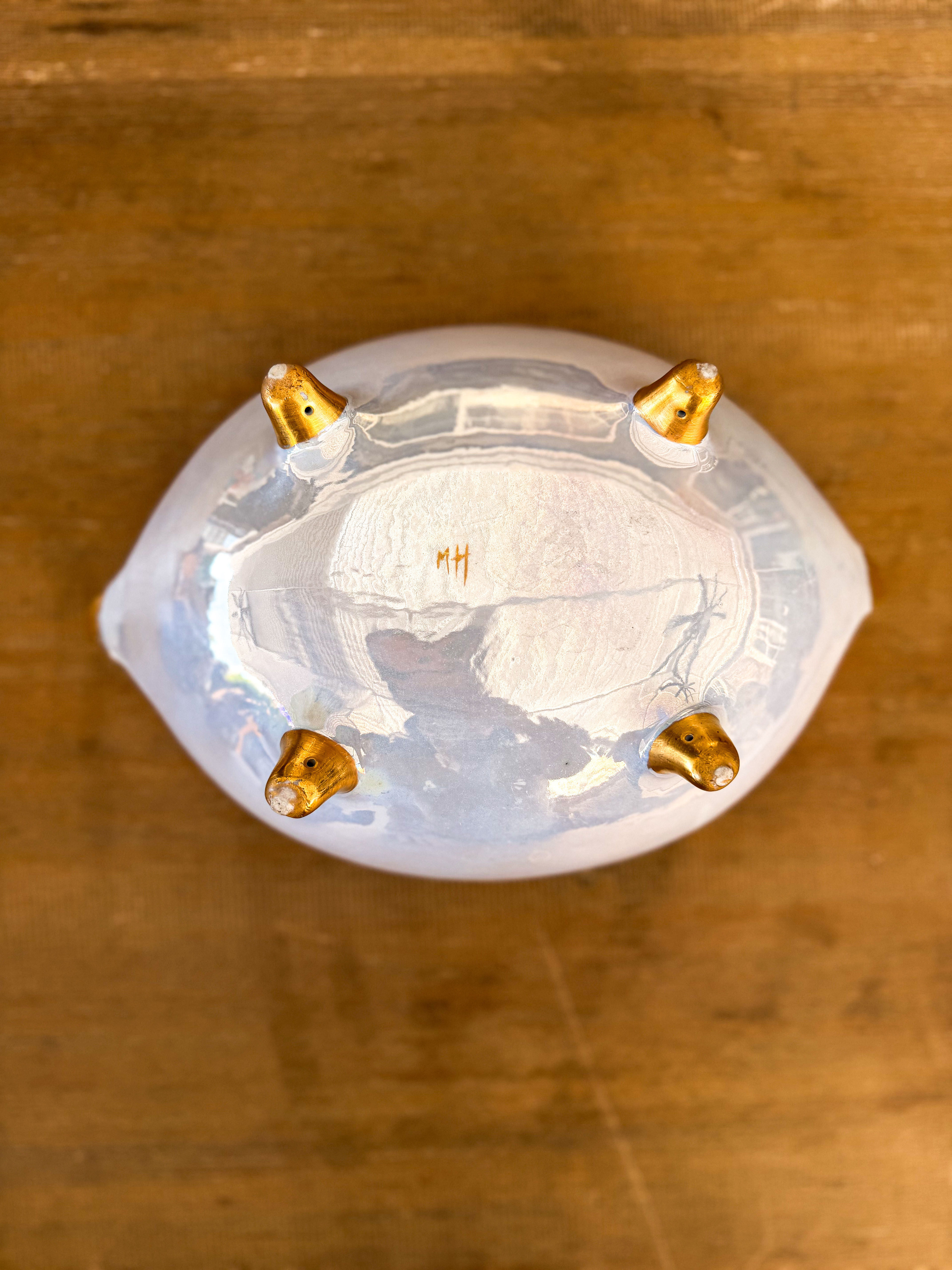 Vintage Porcelain Footed Bowl with Gold Handles Floral Centerpiece Trinket Bowl - Image 5