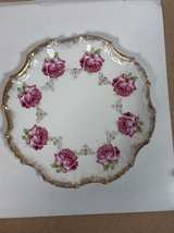 Vintage Crescent China Pink Rose Scalloped Gold Rim Plate - Image 1