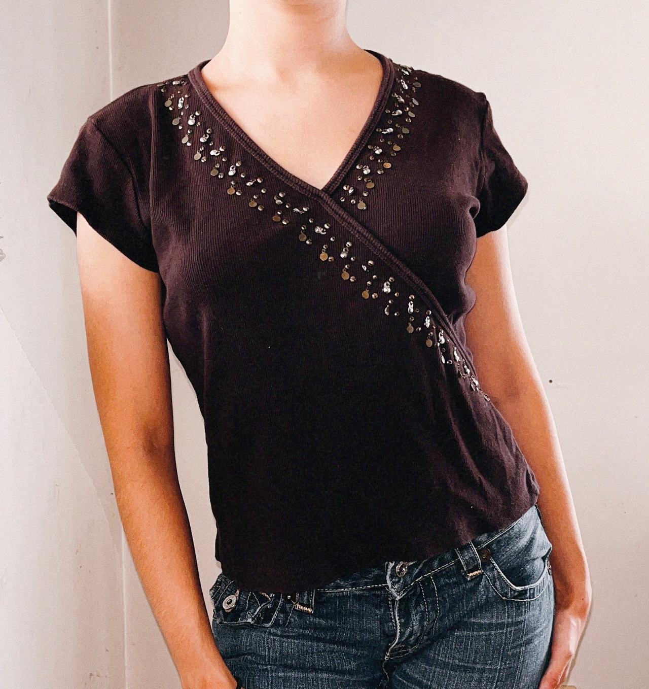 Women's Sequin Embellished Wrap Top