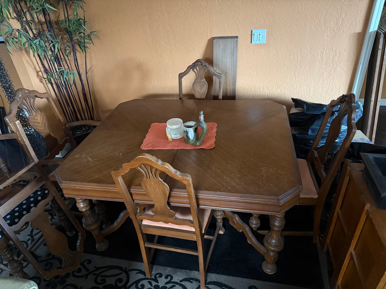 Vintage Wood Dining Table and Chairs Set