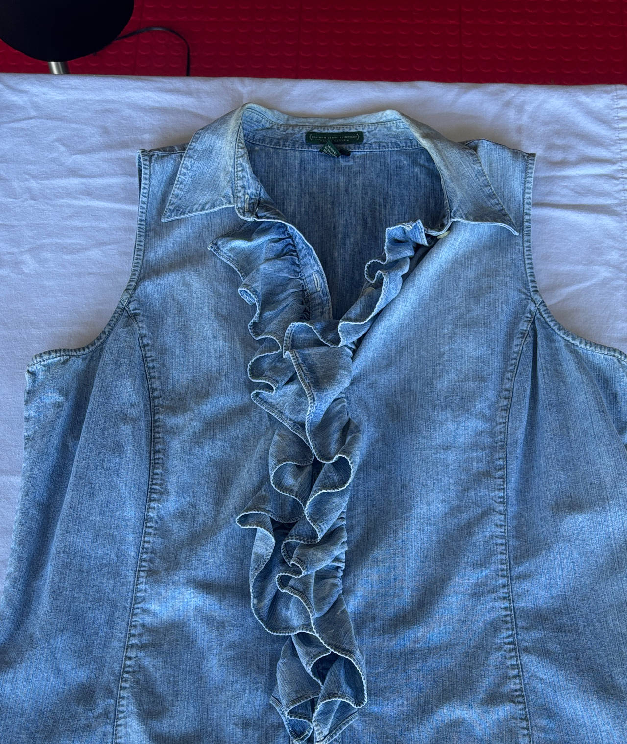 Lauren Ralph Lauren Sleeveless Ruffle Front Denim Shirt
