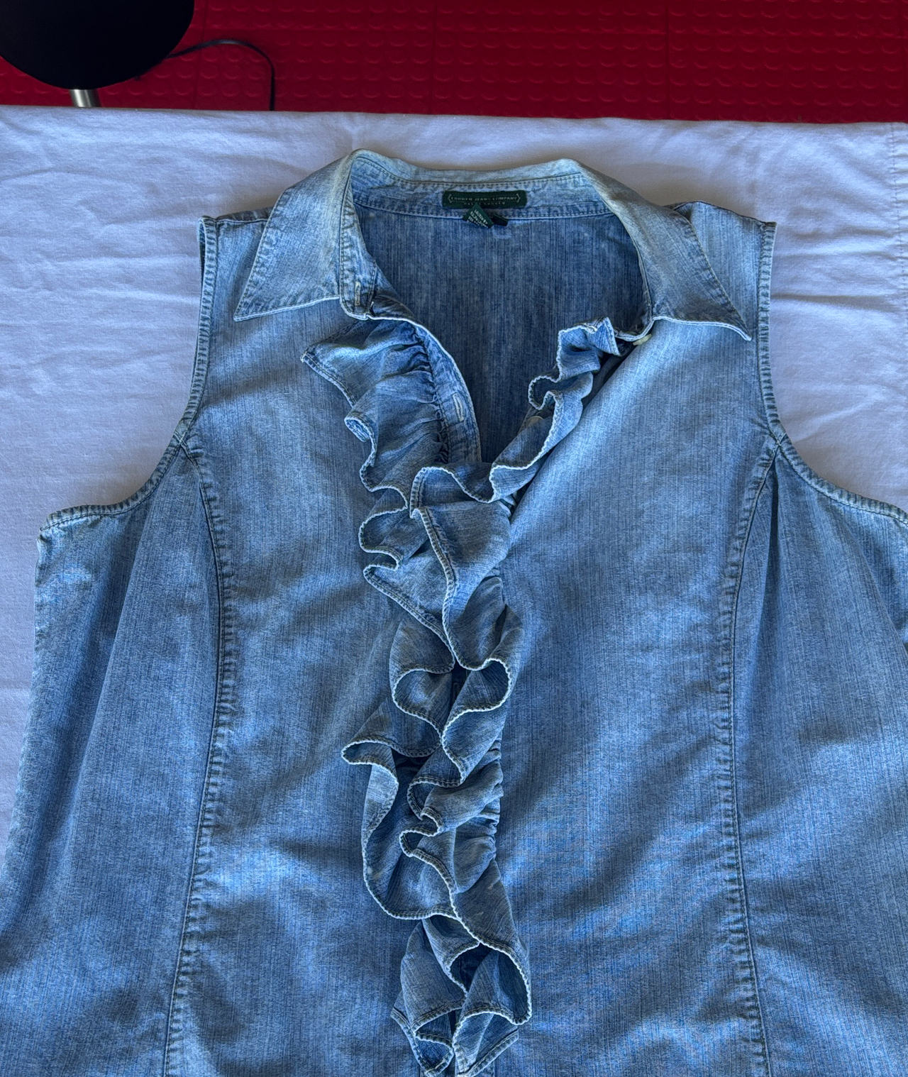 Lauren Ralph Lauren Sleeveless Ruffle Front Denim Shirt