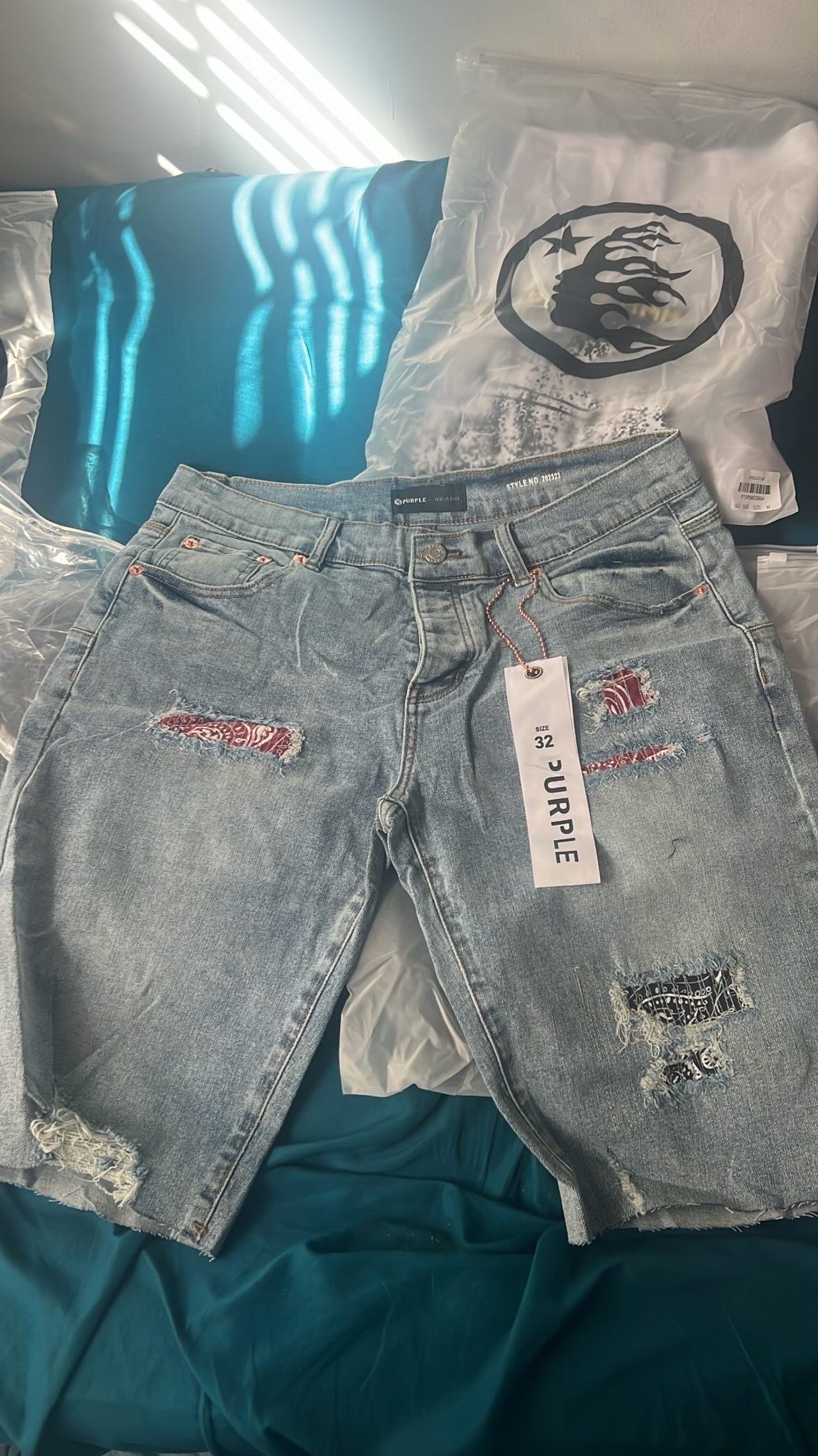 Distressed purple Shorts