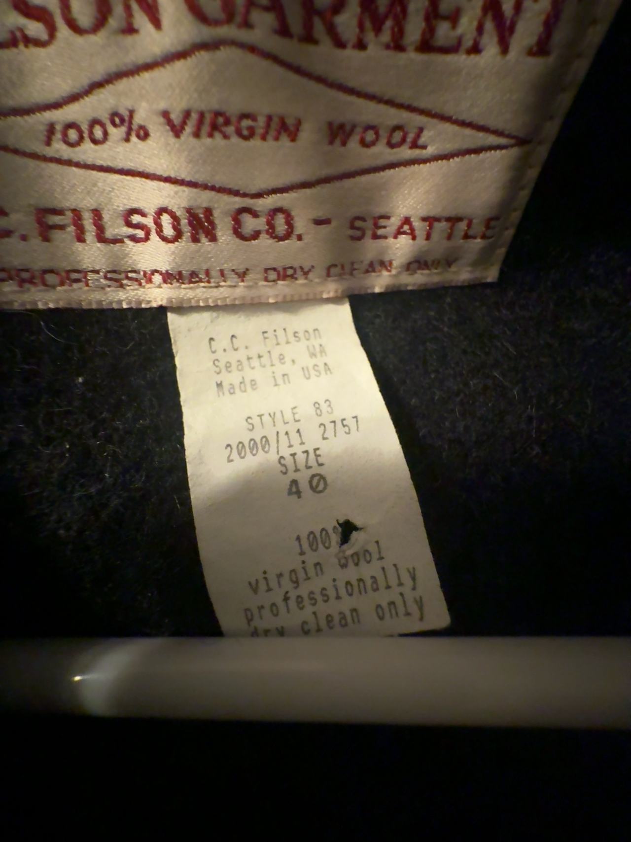 Filson Mackinaw Cruiser Jacket
Style 83 
2000/11 2757
Size 40
Like new