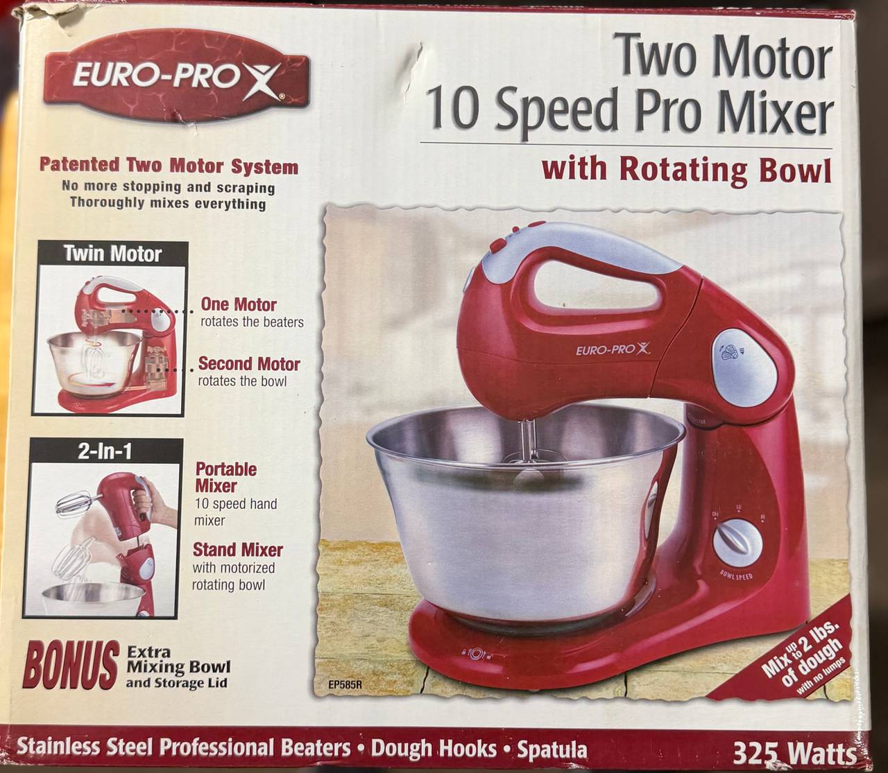 Euro-Pro Two Motor 10 Speed Pro Mixer with Rotating Bowl