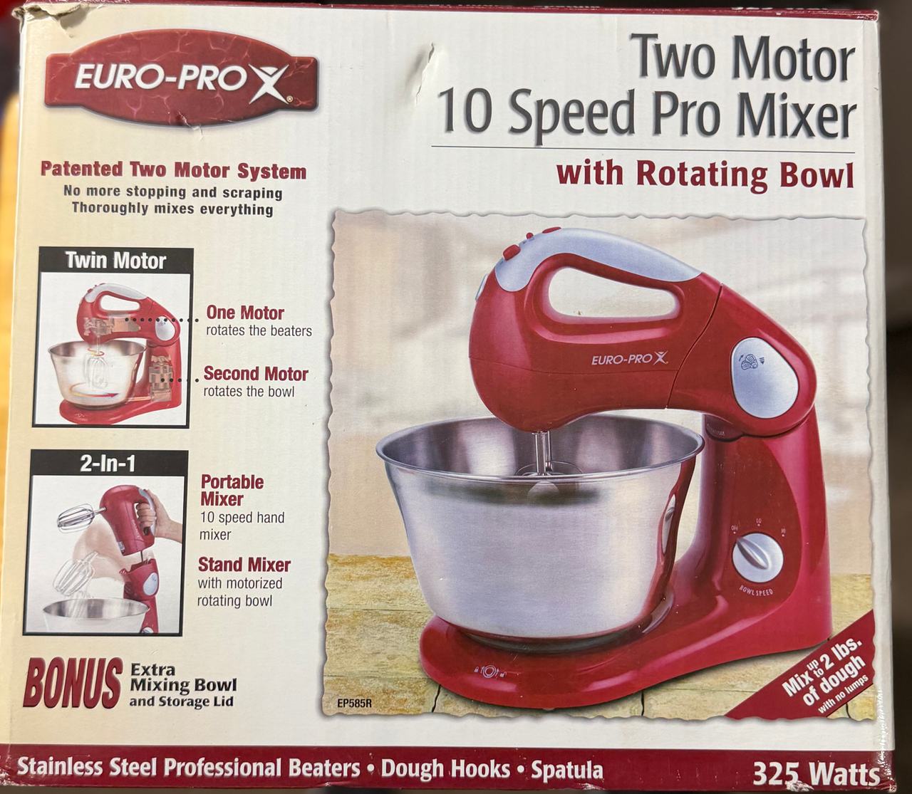 Euro-Pro Two Motor 10 Speed Pro Mixer with Rotating Bowl