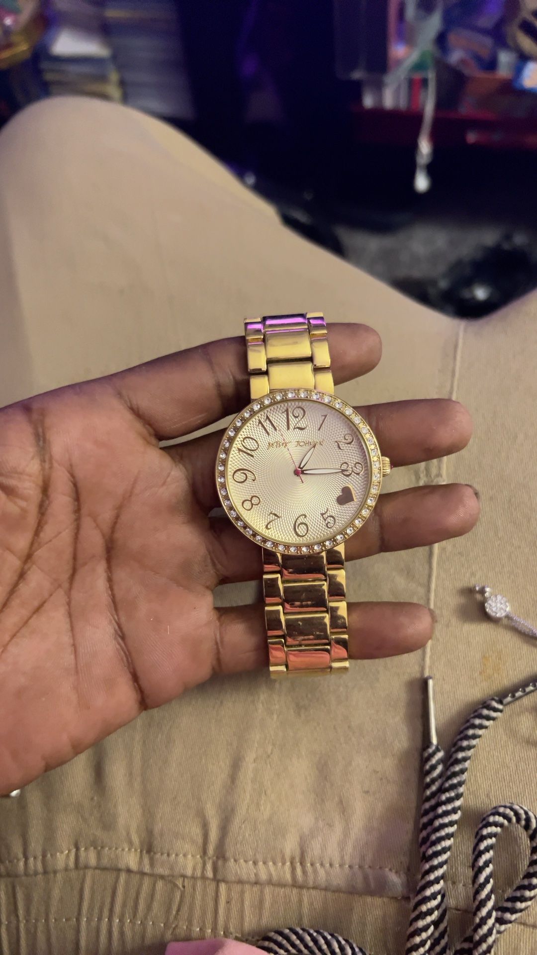 Betsey Johnson Gold-Tone Crystal Accent Bracelet Watch