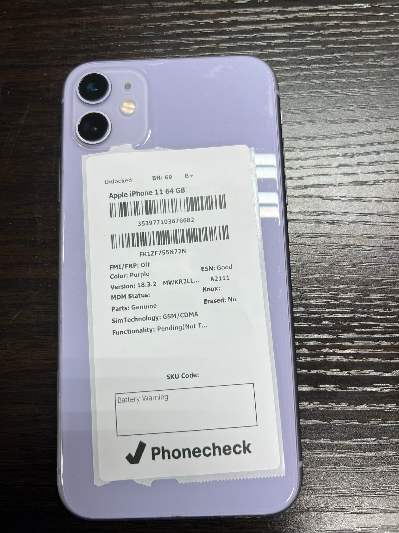 Apple iPhone 11 64GB Purple unlocked BH 69 B+