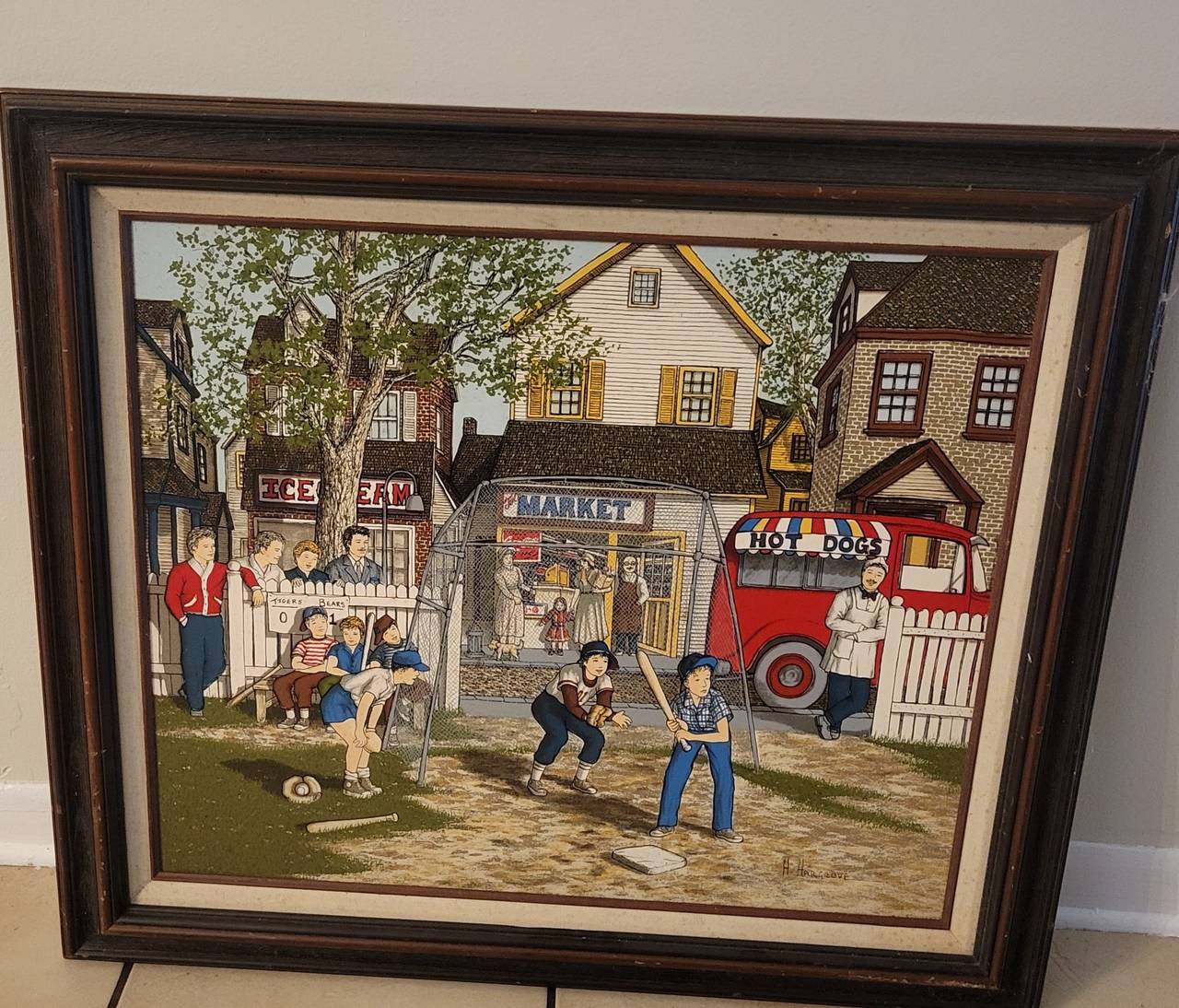 H. Hargrove Americana Baseball Oil Painting