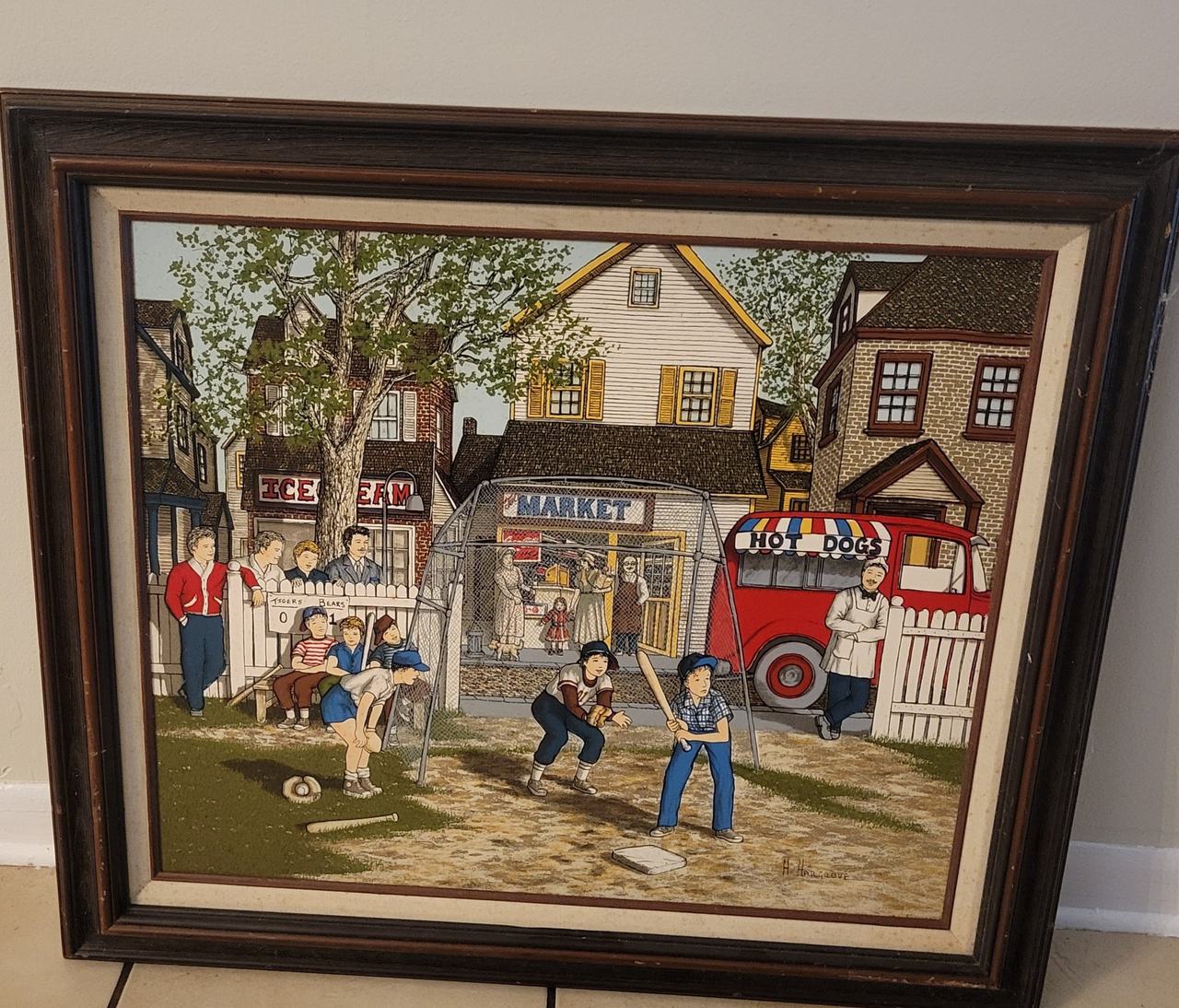 H. Hargrove Americana Baseball Oil Painting