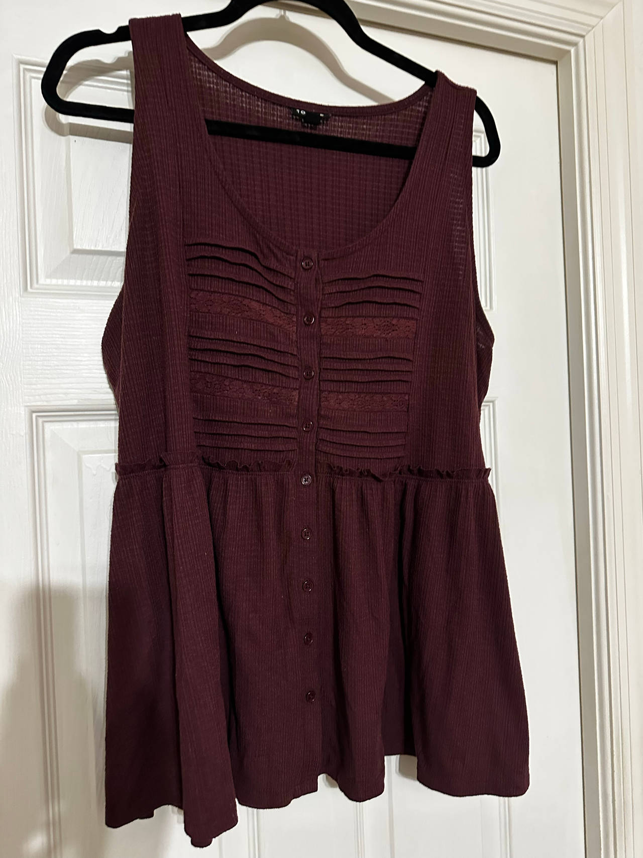Torrid Burgundy Waffle Knit Lace Babydoll Tank Top