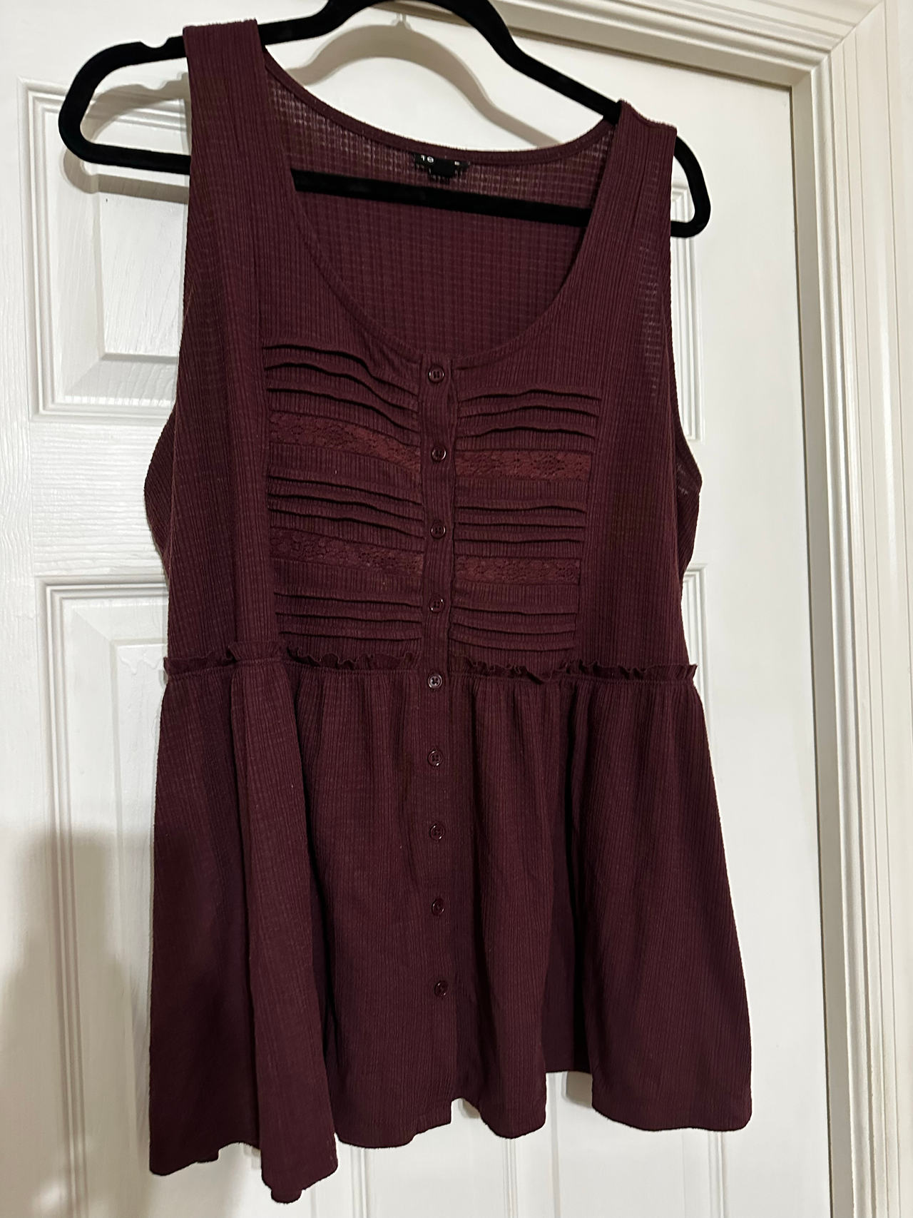 Torrid Burgundy Waffle Knit Lace Babydoll Tank Top