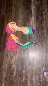 Women's Colorblock Fringe Heeled Sandals - Image 1