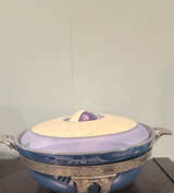 Vintage Ceramic Casserole Dish with Ornate Metal Stand - Image 1