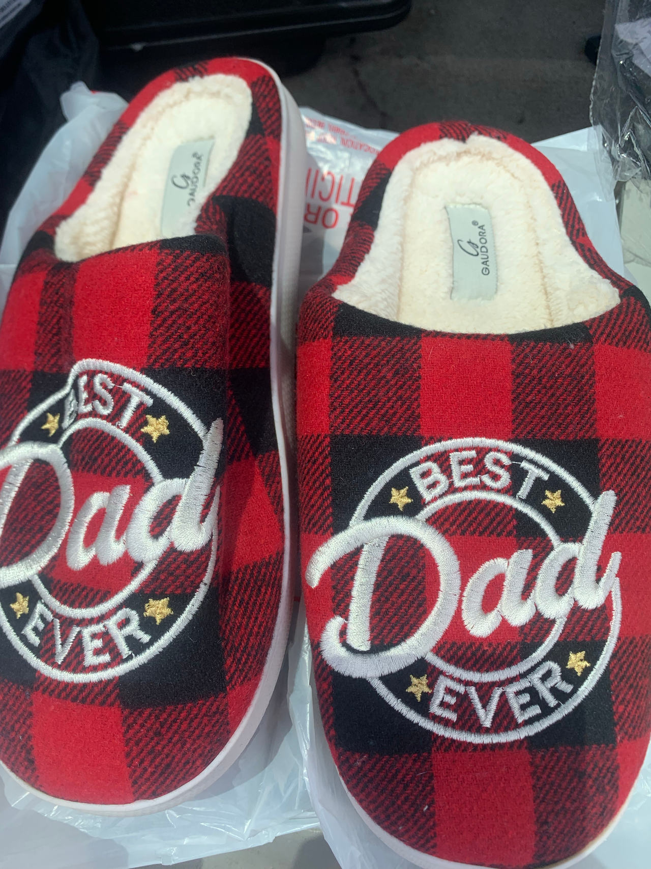 Gaudora Best Dad Ever Buffalo Plaid Slippers