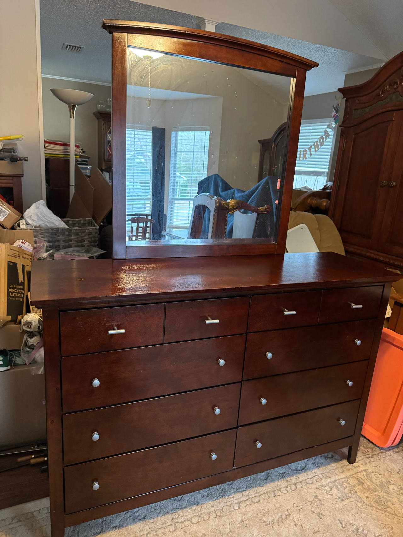 8-Drawer Wood Dresser with Mirror