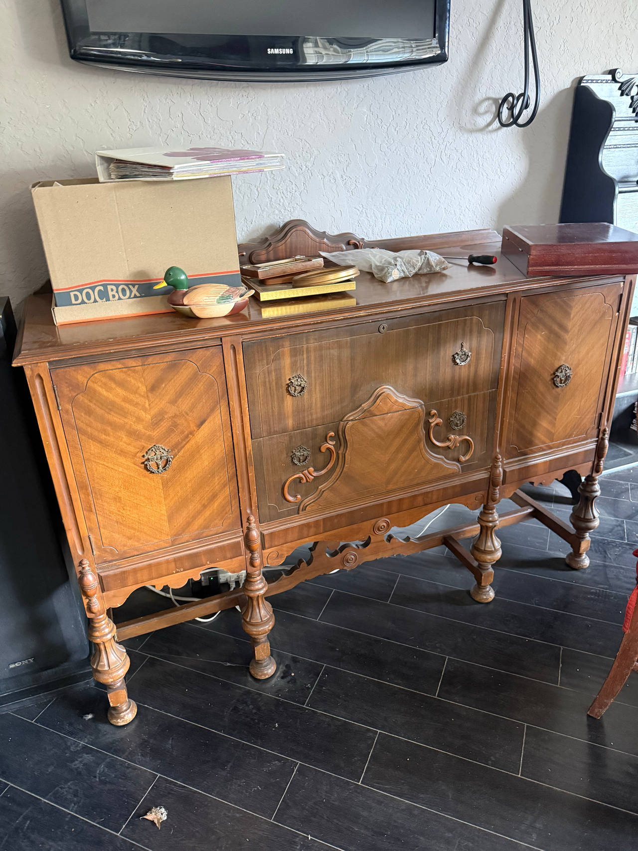Antique Jacobean Revival Walnut Sideboard Buffet