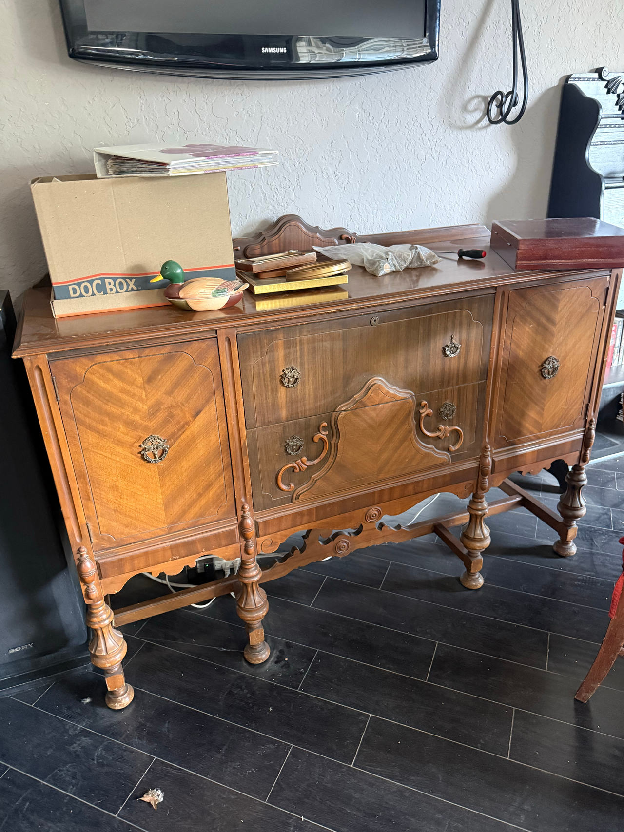 Antique Jacobean Revival Walnut Sideboard Buffet