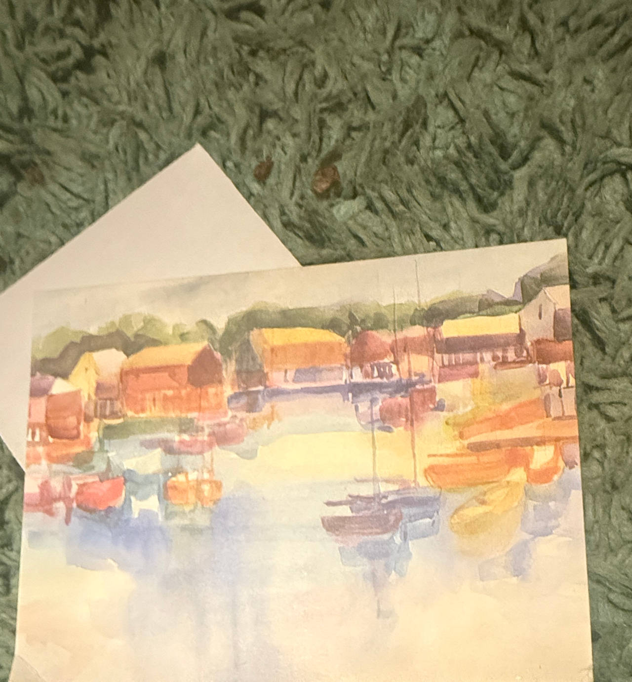 Watercolor Harbor Scene Art Card with Envelope